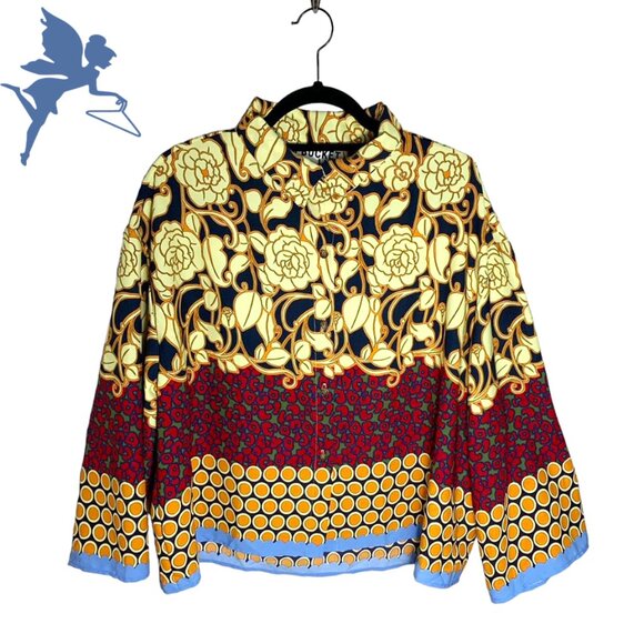 BUCKET LIST Mixed Print Boxy Button Down Top - Picture 1 of 6